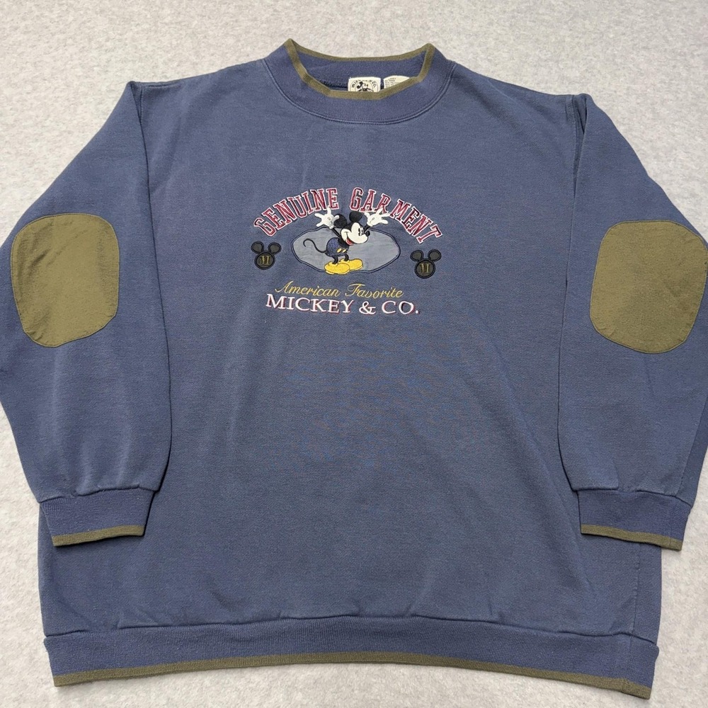 Vintage Disney Mickey & Co Sweatshirt Mens XL Blue Fleece Crewneck Mickey Mouse